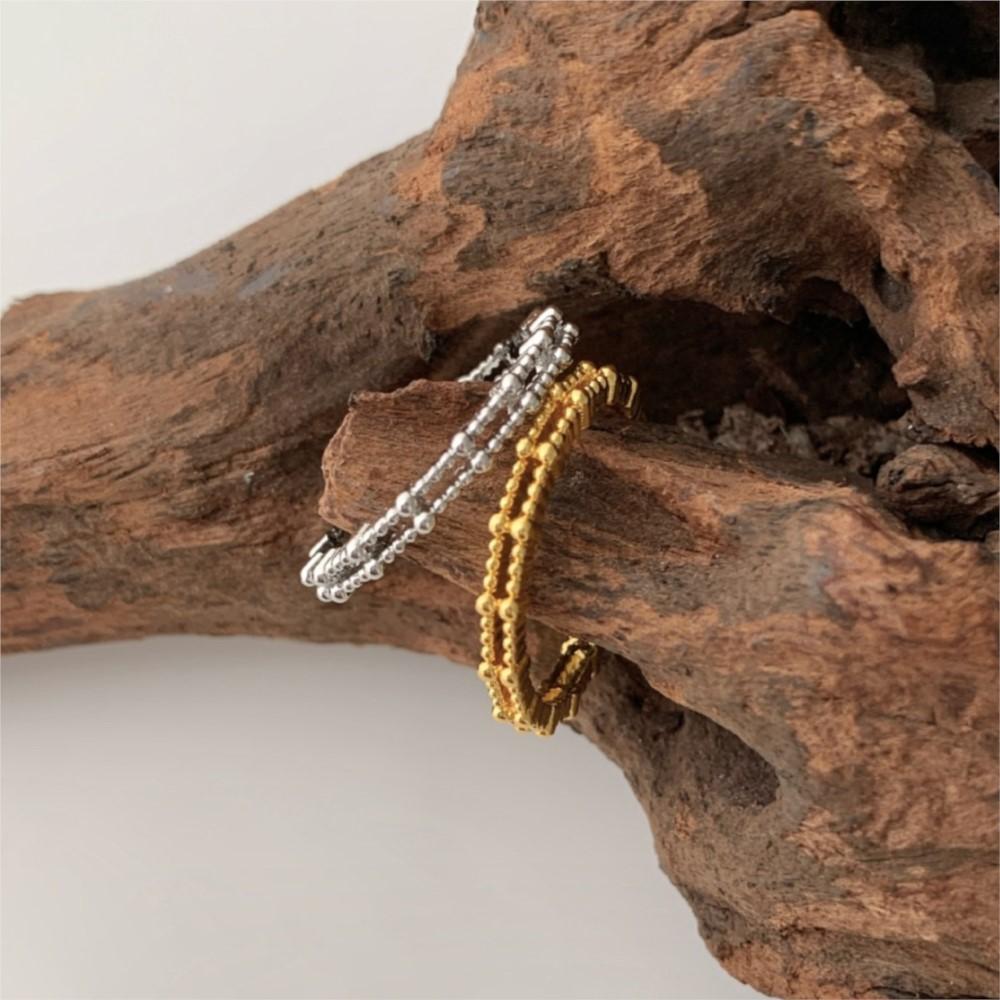 PANJBJ 925 Sterling Silver Bead Geometry Rings for Women Double Layer Hollow Out Minimalism Trend Jewelry Gift Dropshipping
