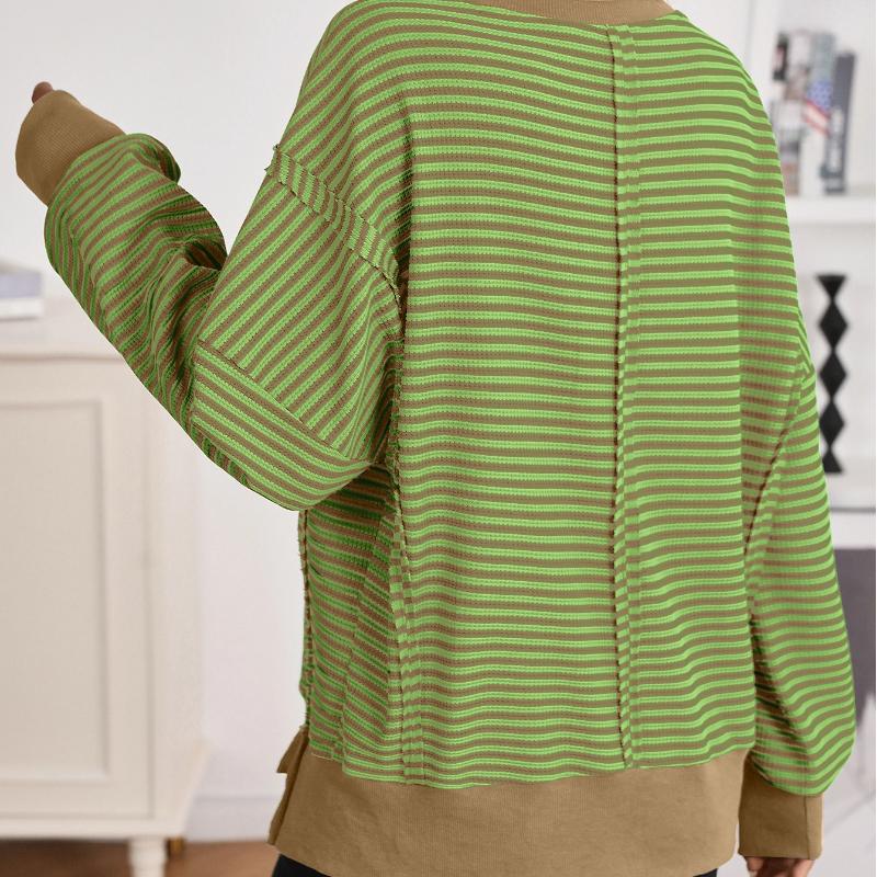 Autumn Winter New Round Collar Color Block Casual Loose Sweatshirt
