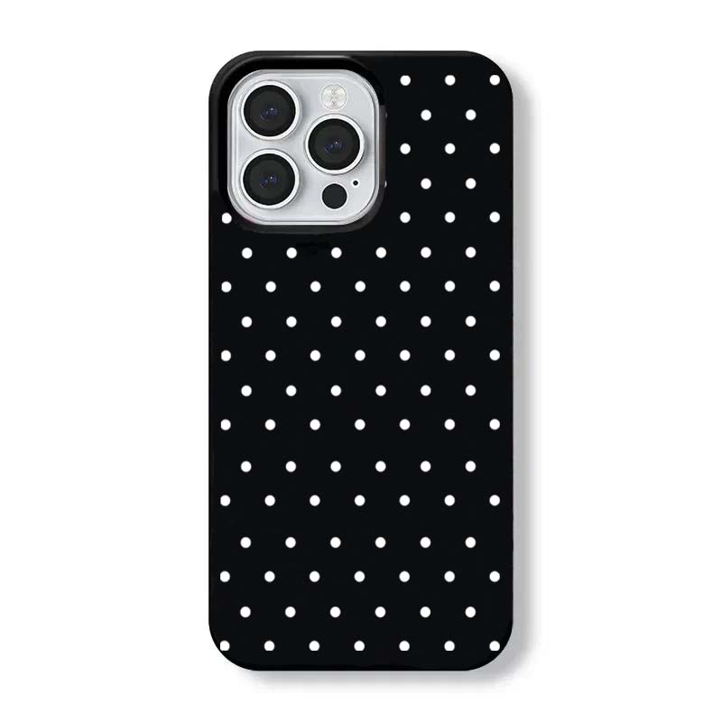 Korean INS White Polka-Dot Phone Case For iPhone 17 16 Pro 15 14 Plus 13 12 11 Pro Max X XS 7 8 Plus Black Shockproof Soft Cover