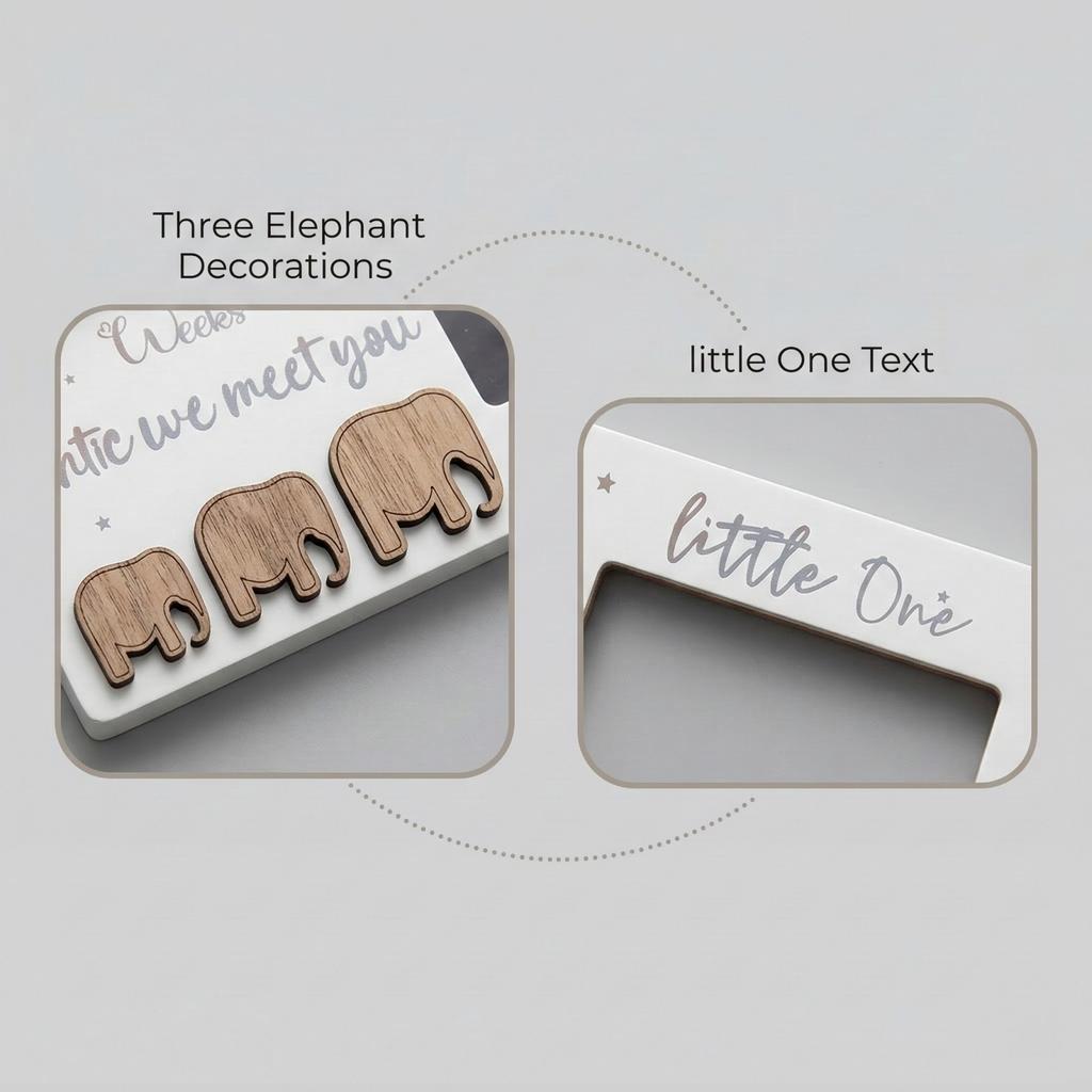 Baby First Scan Photo Frame Countdown Calendar Weeks Until We Meet You with Elephant Design and Photo Display for Newborn Keepsake