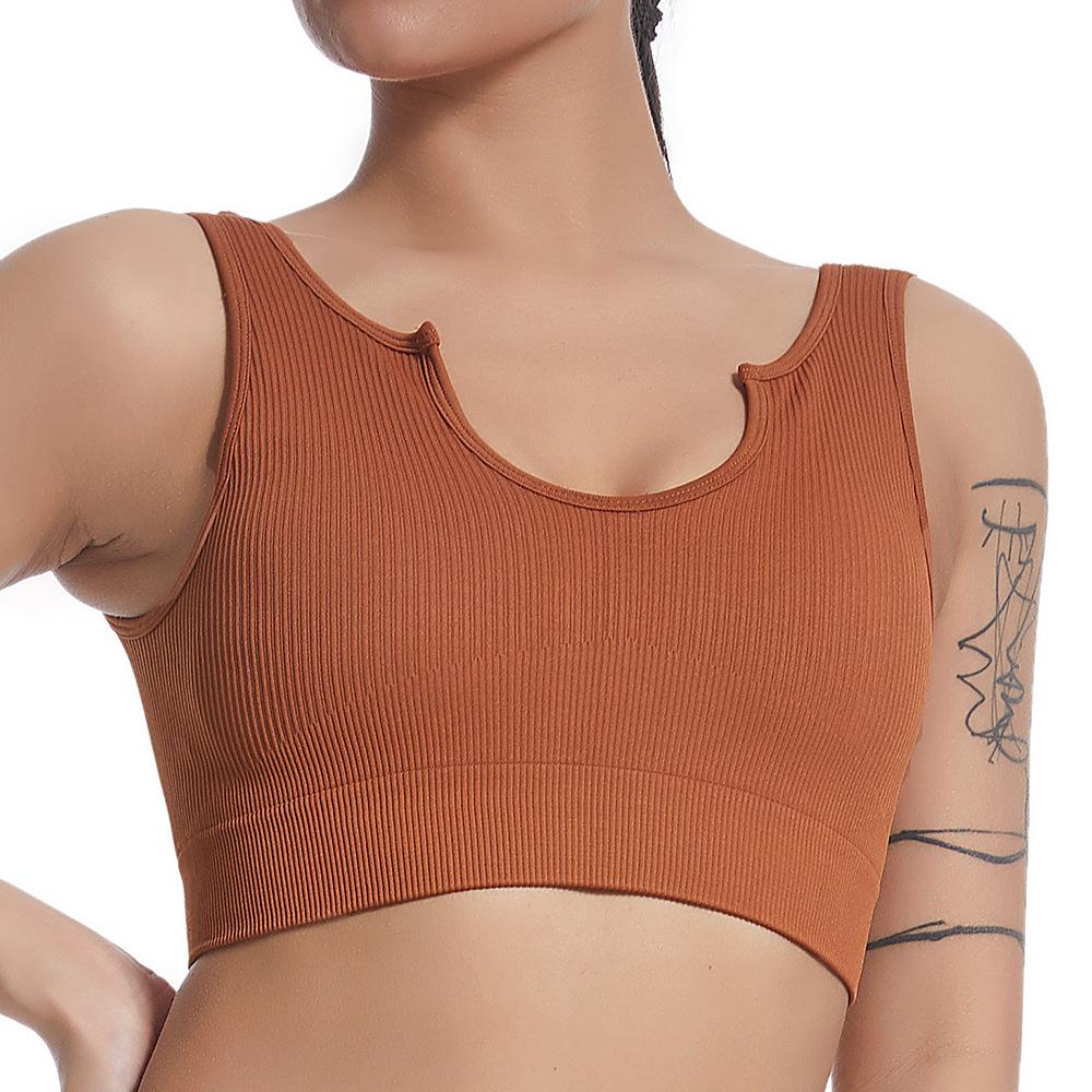 Hot-Selling Women's Seamless V-Neck Yoga Tank Top - Ribbed, High Elastic & Shockproof Sports Bra