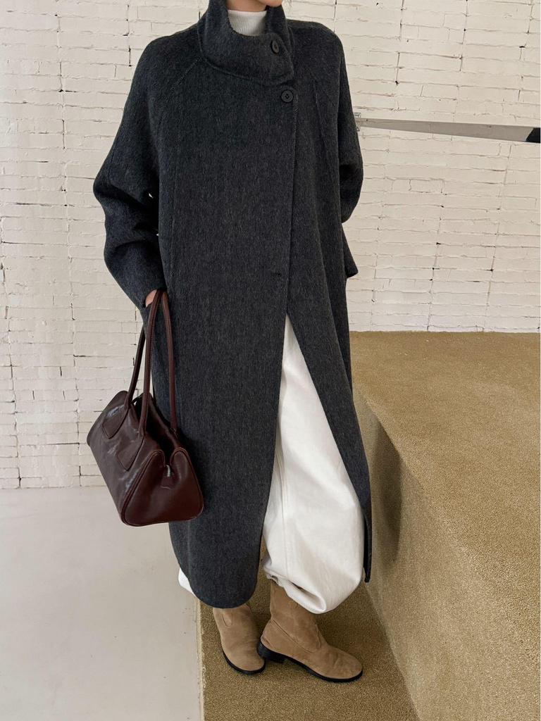Hepburn-Style Stand-Up Collar Double-Faced Wool Coat for Women - Extra-Long, High-End, Tie-Up Design for Autumn and Winter 2025