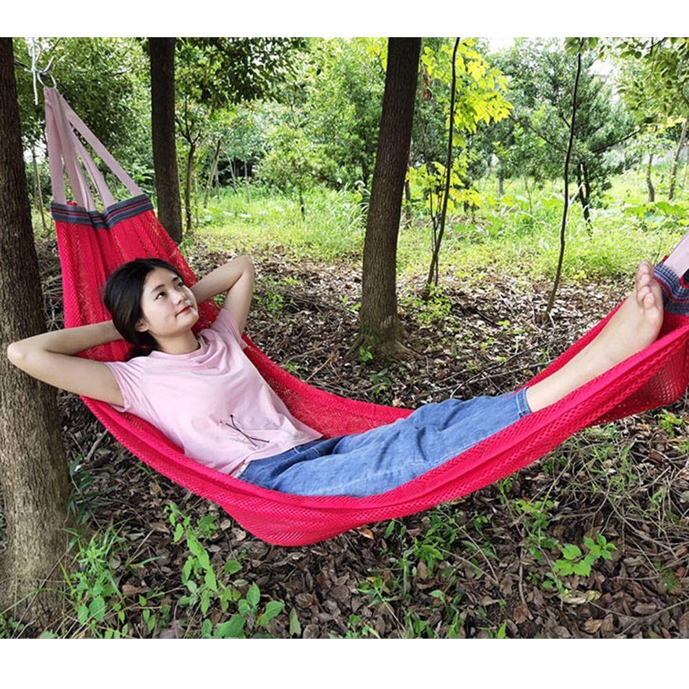 Verdickte Tragbare Netz Hängematte Atmungsaktiv Faltbar Eisseide Hängebett Mit Aufbewahrungstasche Kühlend Outdoor Camping Schaukel Terrasse