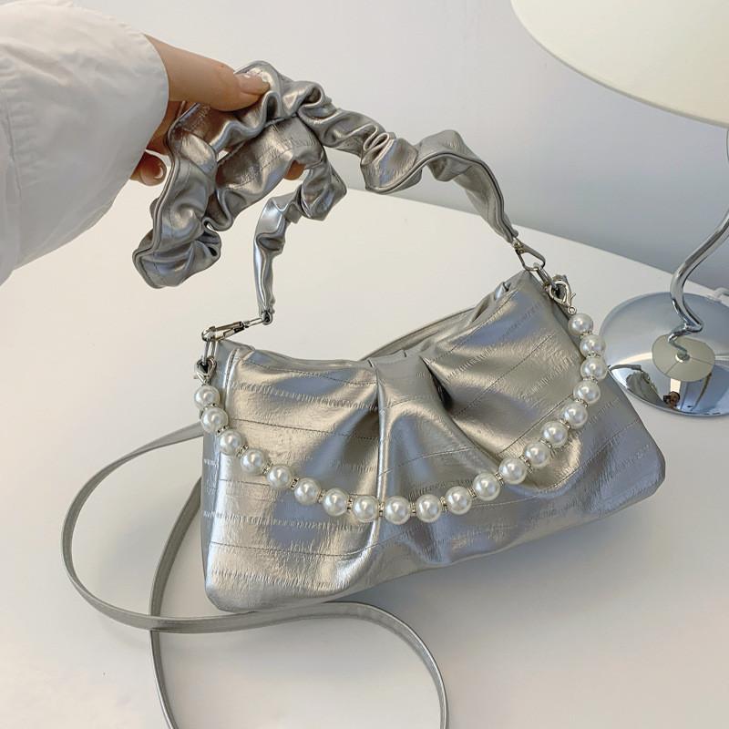 Trendy Silver Crescent Shoulder Bag With Soft Texture For Fashionable Daily Outfits Silver