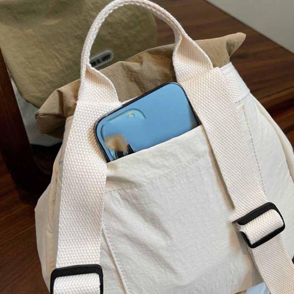 Nylon Students School Bag Solid Color Shoulder Bag Gift Drawstring Backpack Travel