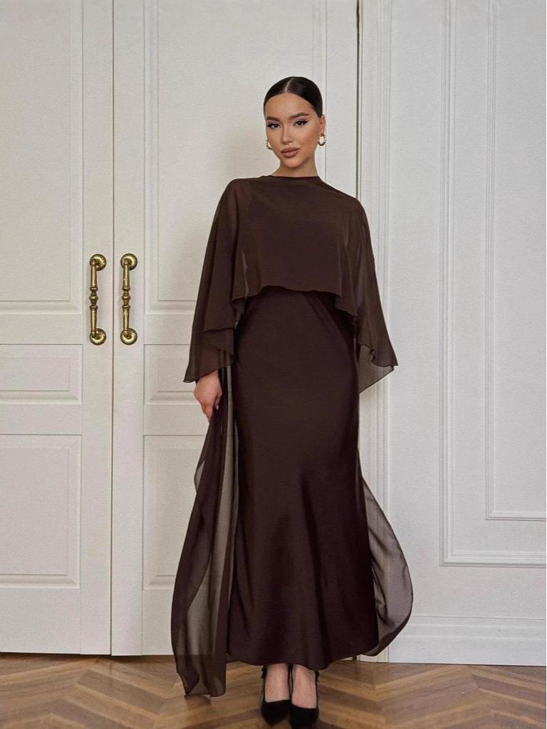 2025 Summer Women's Solid Color Evening Dress & Shawl Set