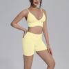Seamless Yoga Workout Set Zip Jacket Sports Bra V-Waist Shorts Leggings Gym Fitness Outfit