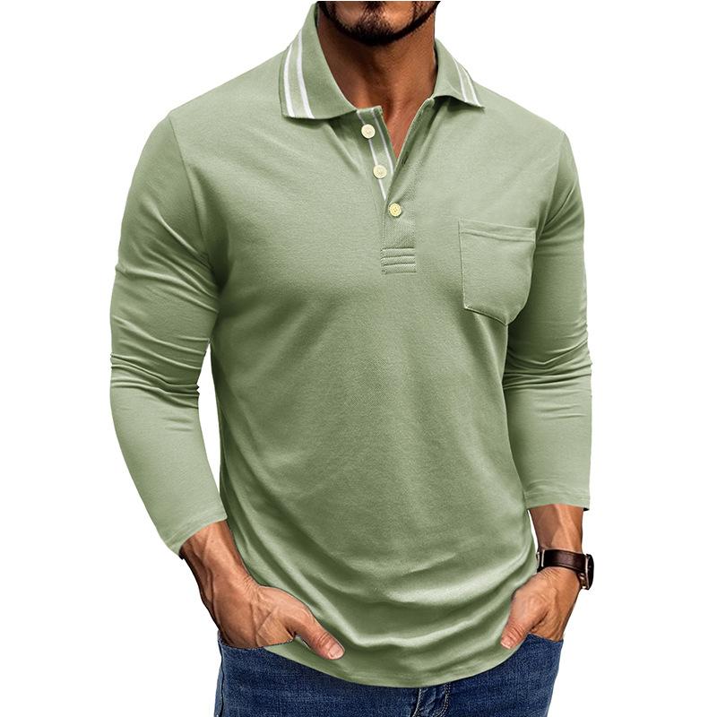 Spring Trend Men's Long Sleeve Casual Polo Shirts Solid Lapel Button Up Pullover Tops Autumn Turn Down Collar Polos