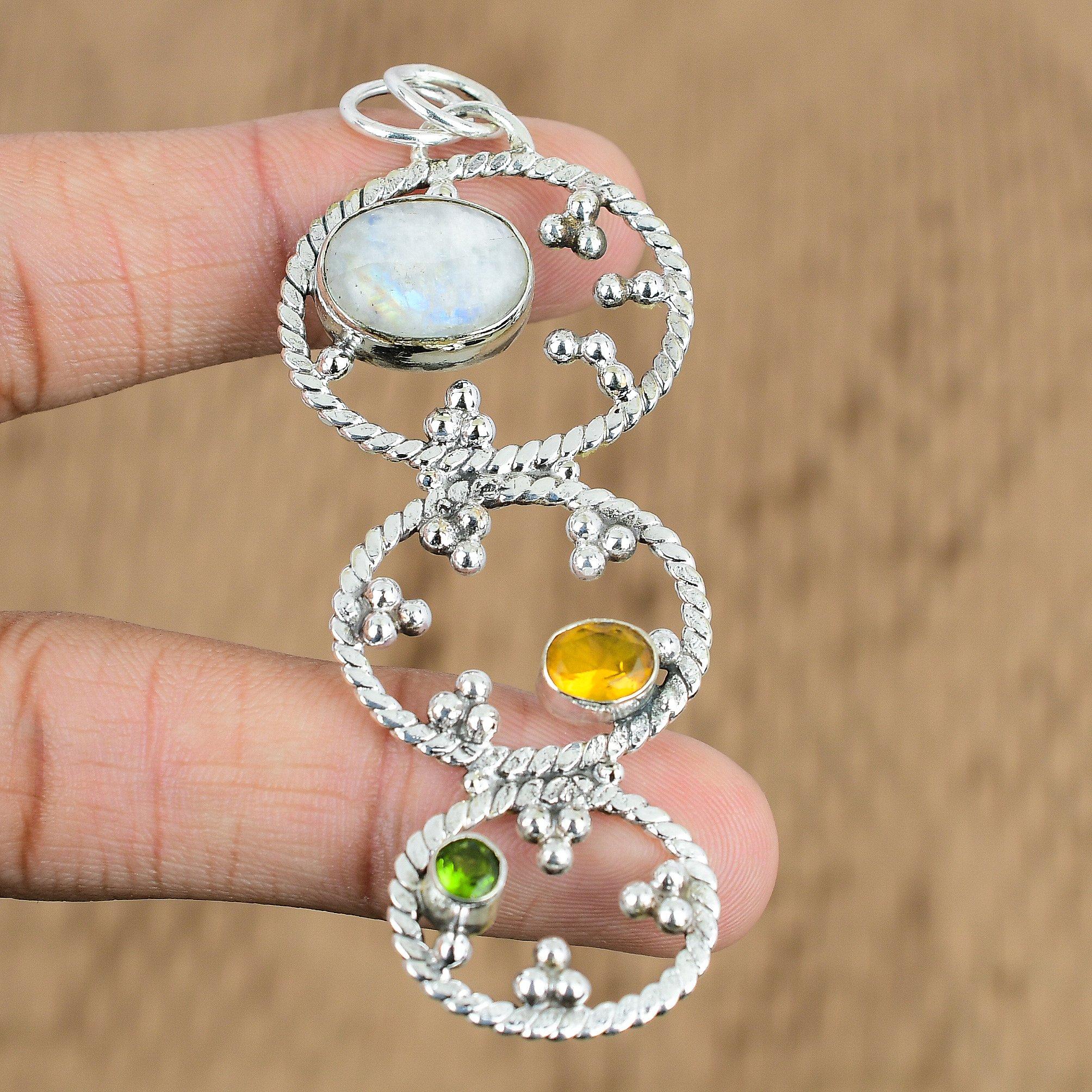 

Easter Deal Natural Rainbow Moonstone Citrine Sterling Silver Mother New Pendant
