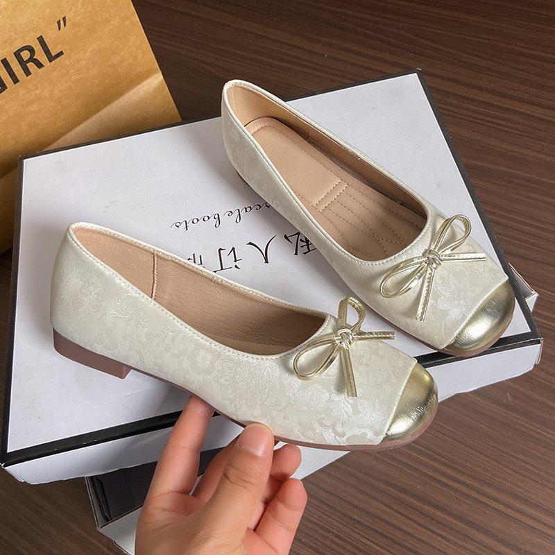Egg Roll Shoes Soft Sole Bow Shallow Mouth Single Shoes Grandma Shoes Small Fragrant Wind Summer Ballet Flat 2025 Women