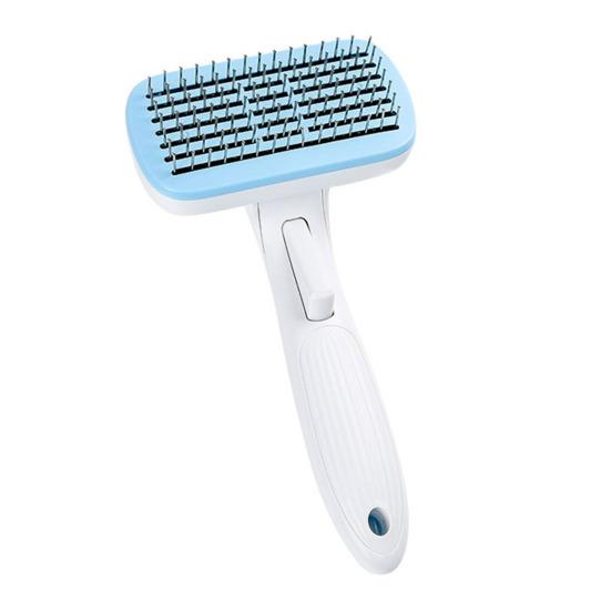 Pet Comb Anti-Slip Ergonomic Handle Grooming Rounded Needle Teeth One-Click Self-Cleaning Pet Grooming Tool