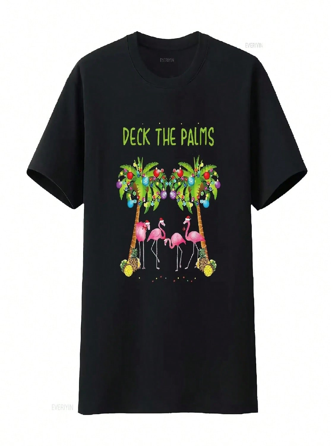 Wounisex Deck The Palms Merry Flamingo Christmas T Shirt Funny Vintage Washed Stretched Comfortable Streetwear Soft S разноцветный