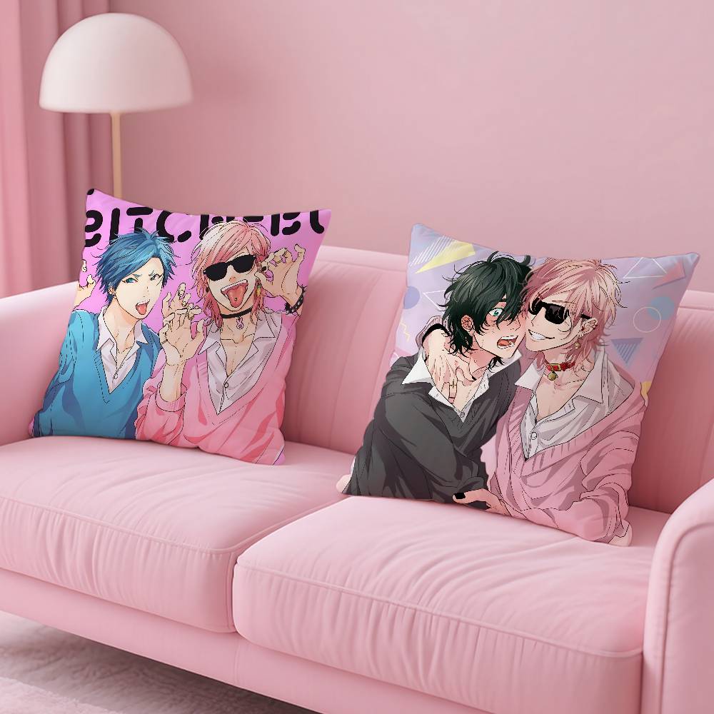 Blanime Y-Yarichin-Bitch Club Pillow Case Anti-Dustmite Pillowcase Invisible Zipper Silky Short Plush Sofa Cushion Cover