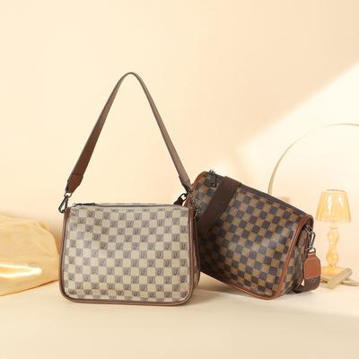 New Women's Bag Fashionable Versatile Plaid Single Shoulder Oblique Span Bag Portable Wide Shoulder Strap Large Capacity Simple Tote Bag