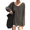 Women's Solid V-Neck Long-Sleeve Loose T-Shirt - 2025 Spring/Fall New Fashion