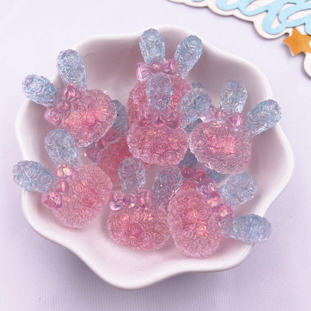 10PCS Colorful Resin Cartoon Bow Crystal Rose Rabbit Figurine Flatback Rhinestone DIY Wedding Decor Scrapbook Accessories Crafts