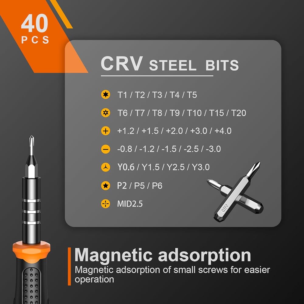 Jorest Precision Screwdriver Set 40pcs DIY Tools Triangular/Y-Type CRV Drivers Torx Phillips