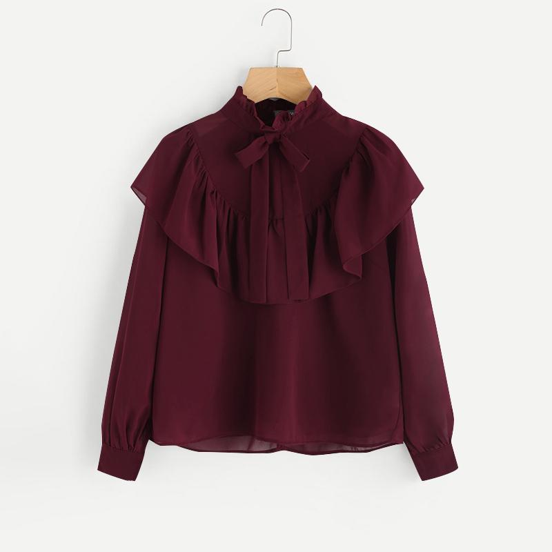 

ZANZEA Women Spring Ruffled Round Neck Long Sleeve Tie Blouses L