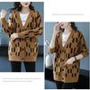 Herbst/Winter Damen Übergröße Strickjacke Pullover V-Ausschnitt Lockere Strickjacke Bedrucktes einreihiges Strickoberteil