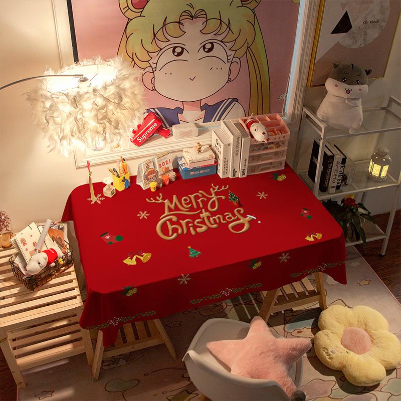 Winter Christmas Plaid Red Holiday Festive Tablecloth Household Waterproof Girly Heart Coffee Table Cover Tablecloth