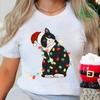 Christmas Black Cat Printed T-shirt Men's and Women's Casual Short Sleeved T-shirt Christmas Travel Pattern Printed Top T-shirt Clothing