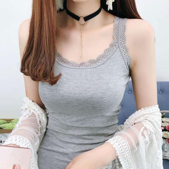 Women Lace Trim Camisole Tank Tops Set | Breathable Stretchy Sleeveless Layering Tops | Black White Grey Basic Undershirt Elegant Camis