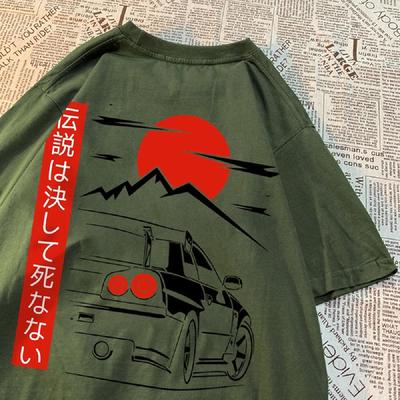 Japanese Style Car Funny Original Design Man T-Shirts Cotton Clothing Loose Breathable Short Sleeve Summer Oversized Tshirt