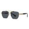 Double-beam frameless square sunglasses, retro metal trimmed sunglasses, unisex driving sunshades.