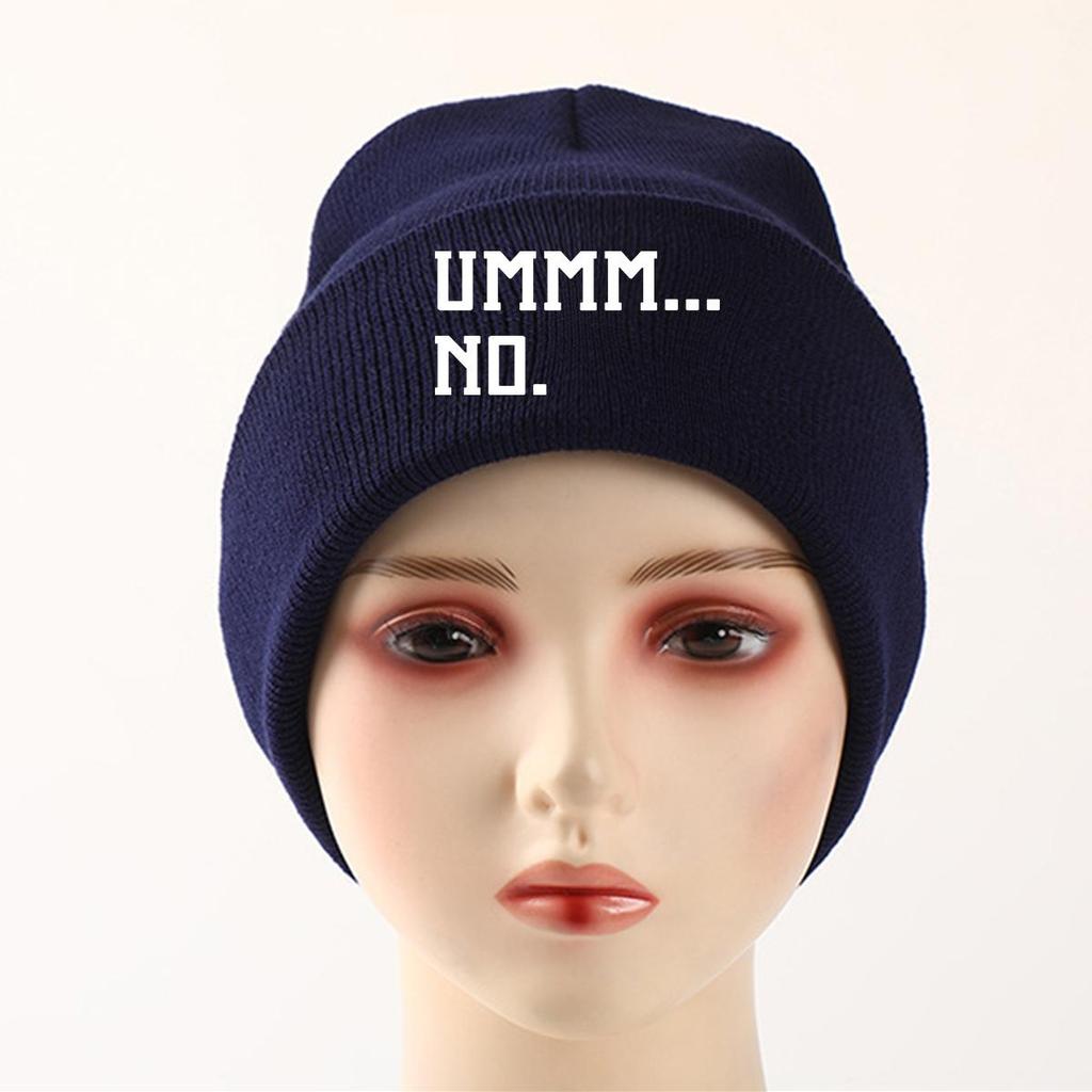 UMMM... NO" Print Knit Cap Beanie, White Text Skullies Beanies Soft Candy Color Simple Headwear Knitted Cap Beanie