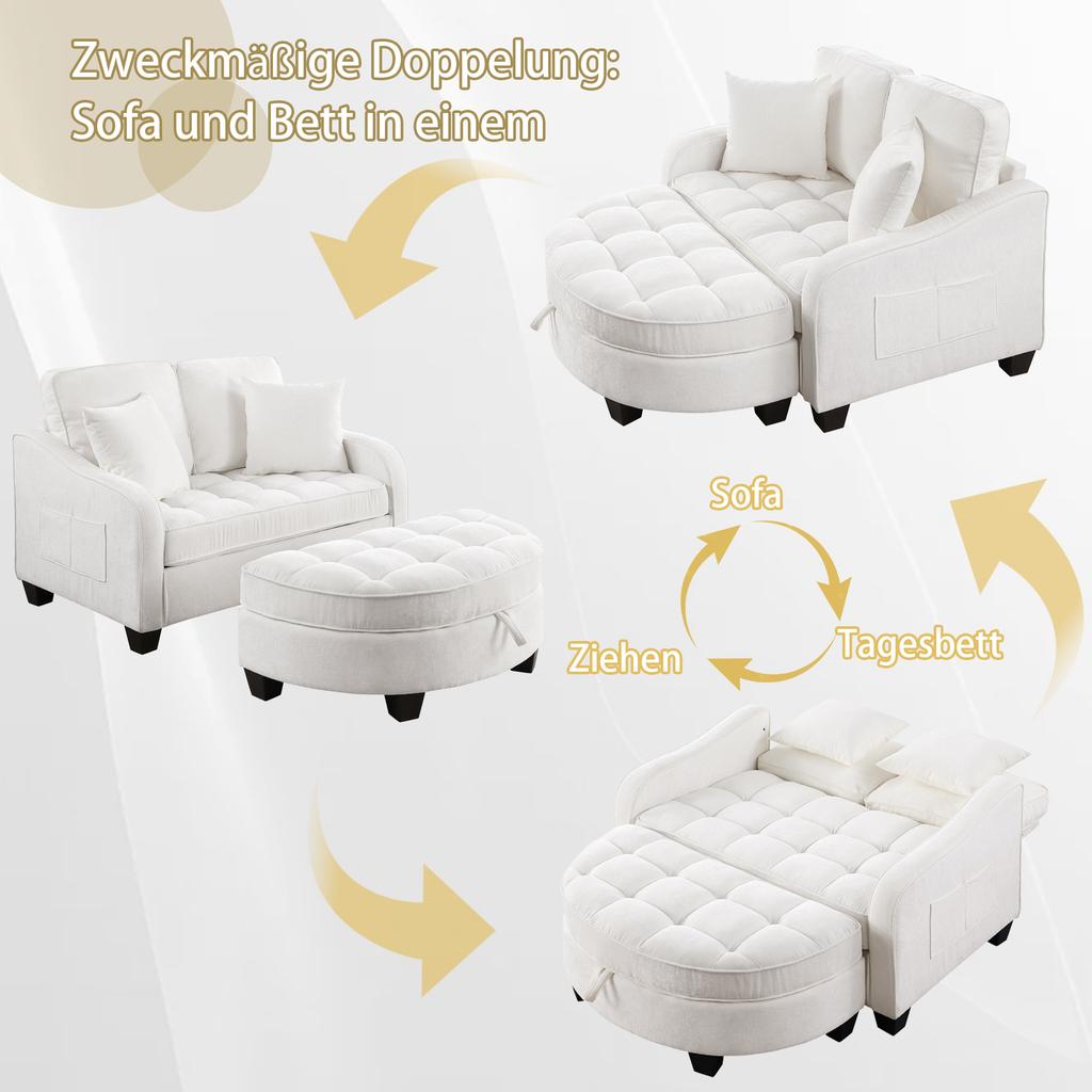 Multifunctional Sofa, 2-in-1 Sofa Bed, Storage Ottoman, Breathable Skin-Friendly Fabric, Eco-Friendly Eucalyptus Wood, Living, Study, Bedrooms, Beige