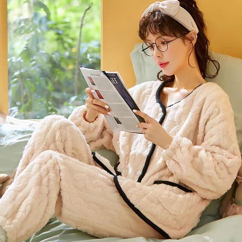 Piżama damska jesień/zima flanelowa polarowa gruba koszula nocna długa śliczna koralowa polarowa odzież domowa może być noszona na zewnątrz wygodna