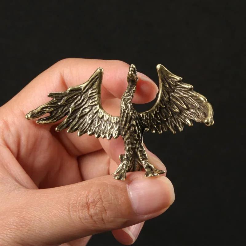Retro Solid Brass Creative Crafts Soaring Phoenix Figurines Miniature Funny Toy Craft Collection Desktop Ornaments Home Decor