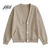 V Neck Cardigan Women Button Front V-Neck Cardigan, Solid Color Oversized Sweatshirt with Fall Winter Top Dual Pockets, Long Sleeve Casual Jacket for