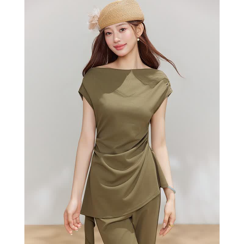 IEF Summer Elegant Waist-Cinching Top & Wide-Leg Pants Set