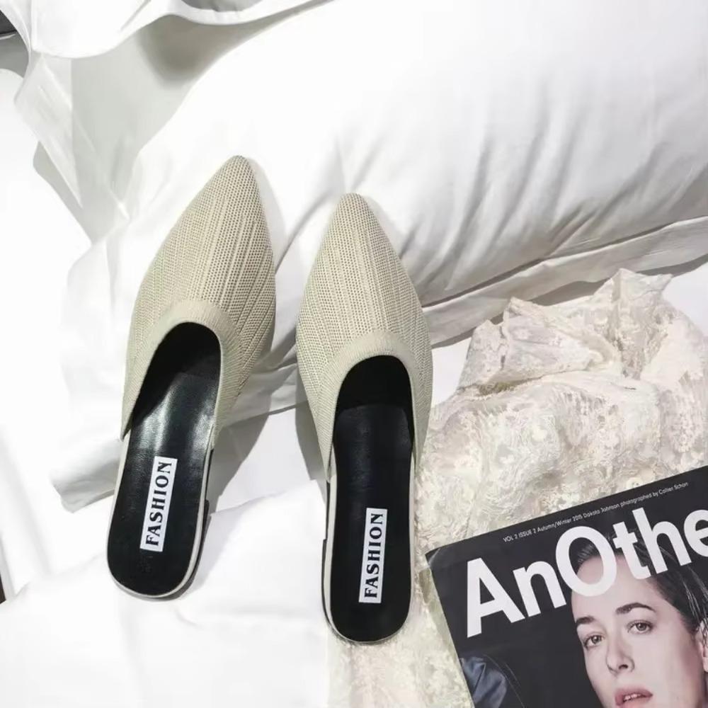 New Women's Summer Mules Fashion Female Flipflop Yellow Office Slippers Flat Sandals Women Spring Slides Shoes 43 Woven Slippers