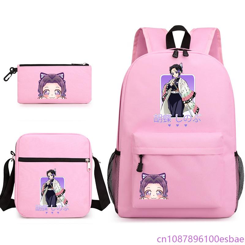 

Girls Cute Three Piece Backpack Anime Kochou Shinobu Rucksack Shoulder Bag Pencil Bag School High Quality School Bag