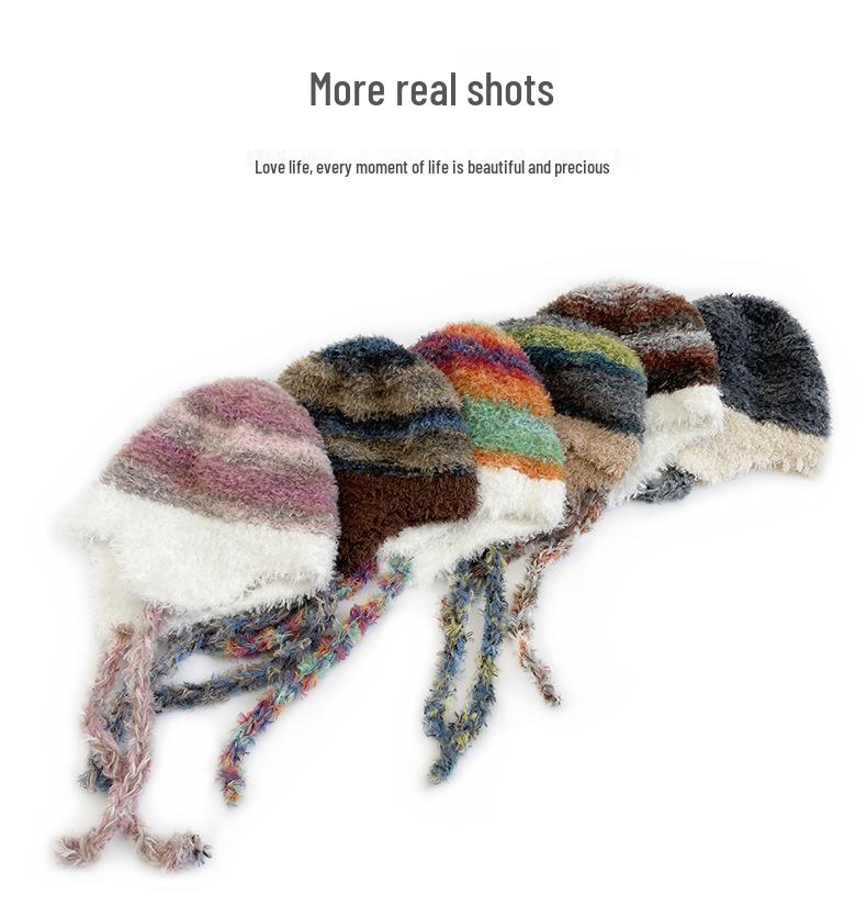 Korean Style Children's Colorful Plush Knit Hat - Soft, Warm Wool with Ear Protection