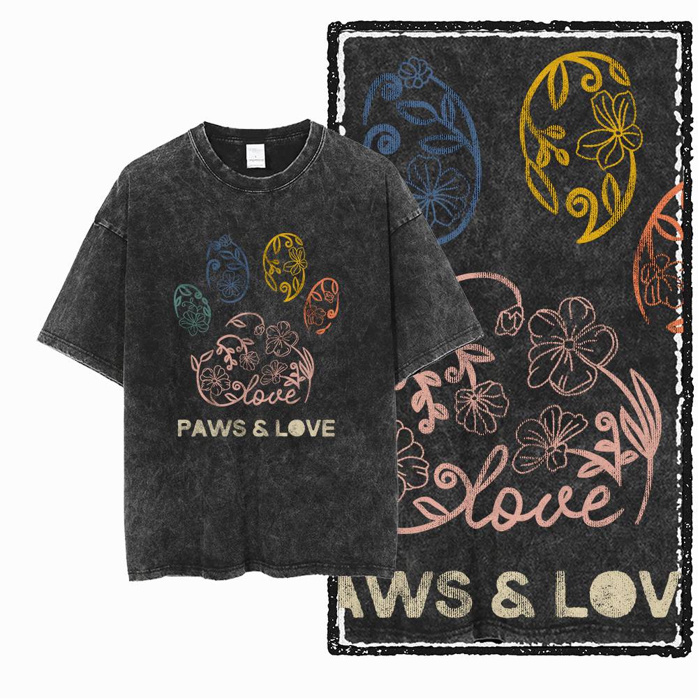 Big Size Dog Graphic Unique Washed Distressed Cotton Unisexs Retro Streetwear TShirt G