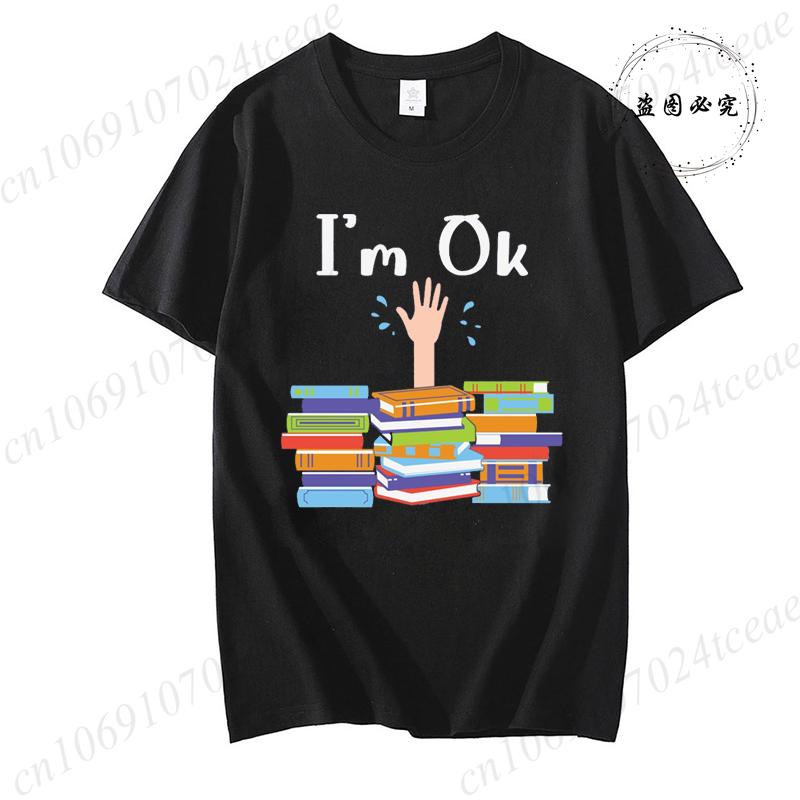 Unisex Funny Book Print Tshirt Girl Short Sleeve Crew Neck Casual Top for Summer  Spring Im Ok Bookish Reading Unisex Clothing