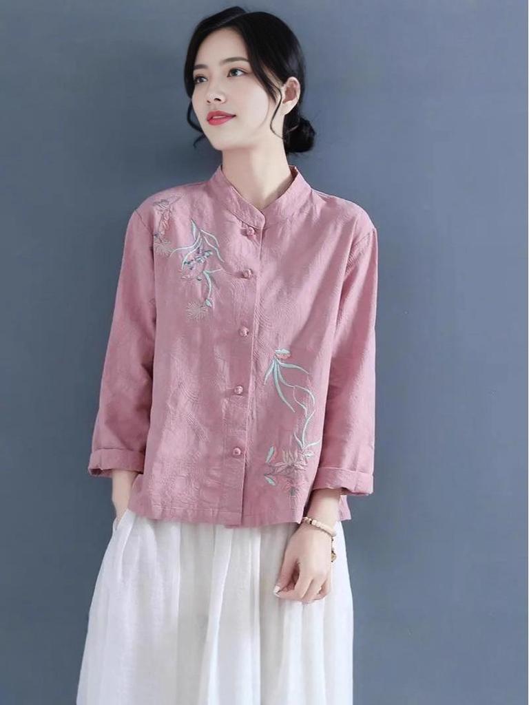 Elegant Women's Long Sleeve Cotton Linen Ramie Shirt - Light Luxury Plus Size, Slimming Design for Autumn & Winter