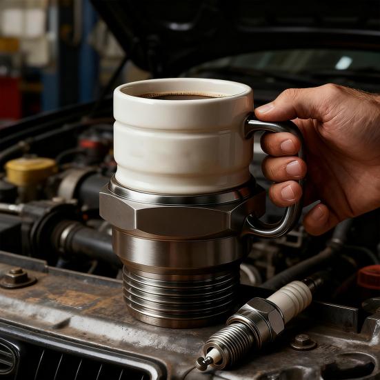 Yousheng Spark Plugs Mug Creative Car-Themed Coffee Cup with Insulated Stainless Steel Liner Unique Gift for Auto Enthusiasts & Mechanics