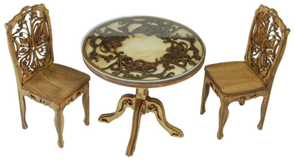 Kobaani Model Studio 112 European Antique Table & Chair Wooden Assembly Kit WF-018