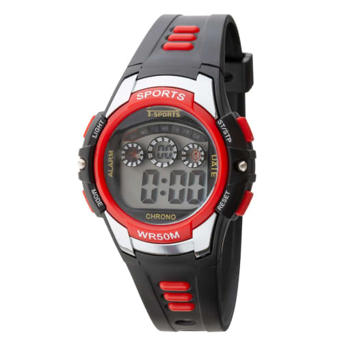 Klefer Men's Digital Watch, Waterproof, Stopwatch, Urethane Strap, Black, TS-D159-RD