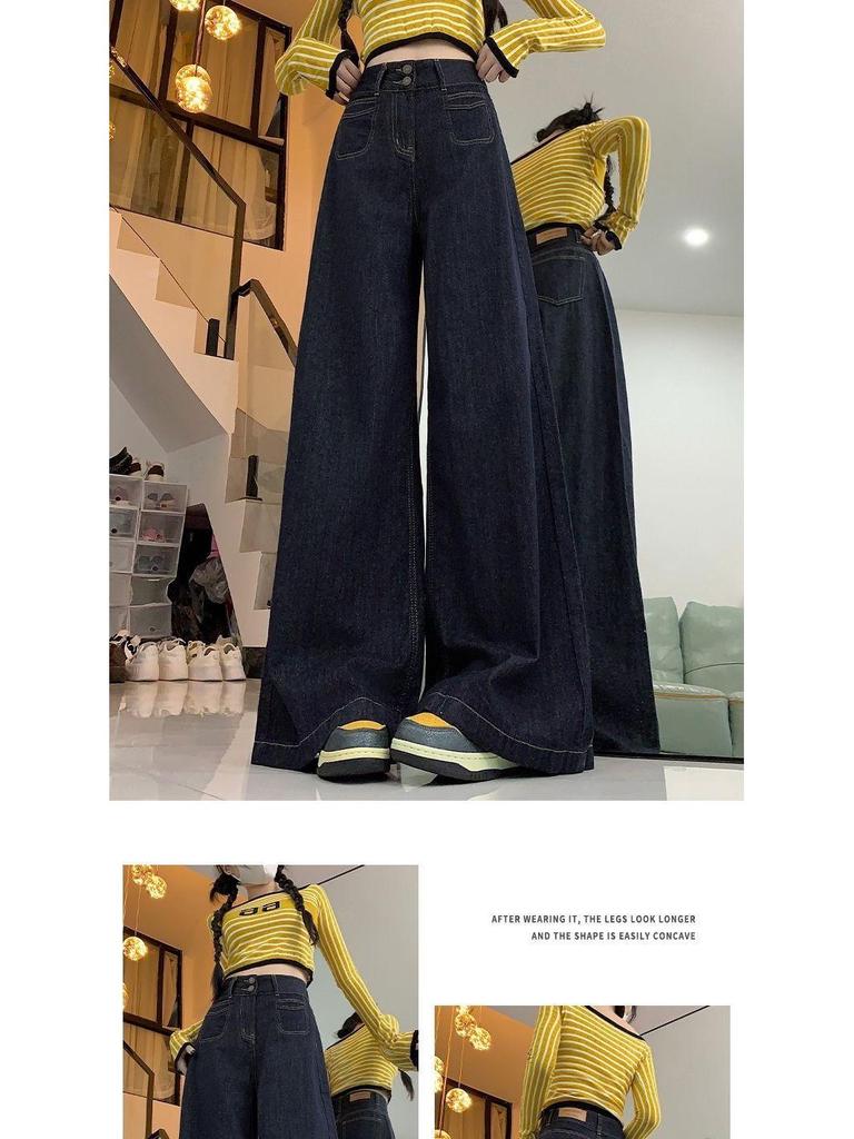 Women's American-Style High-Waist Wide Leg Jeans, Spring/Summer 2026, Loose Fit, Slimming, Plus Size, Long Pants