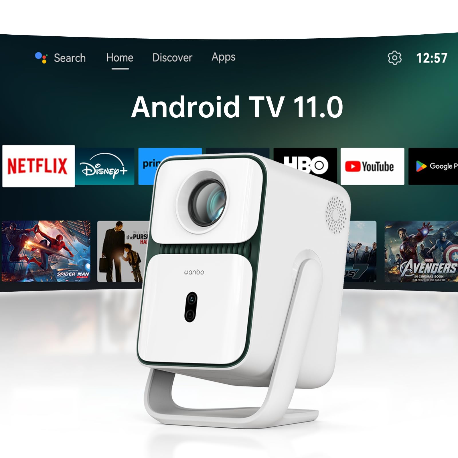 

new Android TV Projector Ceiling 500ANSI 1080P Full HD Projection Ratio Short Focus 10W HiFi Speaker Compact WiFi Bluetooth Chromecast Compatible білий