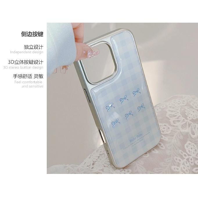 Gilded iPhone 16 phone case 17 Pro Max blue checkered pattern 14 electroplated 13 resin-coated 15 suitable for Apple/Huawei