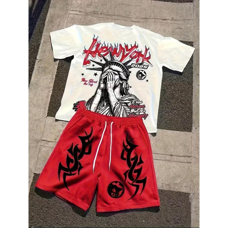 

Men s printed crew neck T-shirt and shorts S