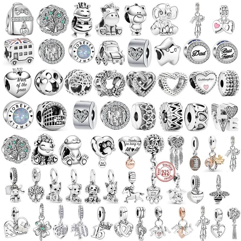 

Sterling Silver Number Puppy Family Beads Pendant Fitnew 925 Original Charms Bracelets For Women Gift Fine Jewelry Making