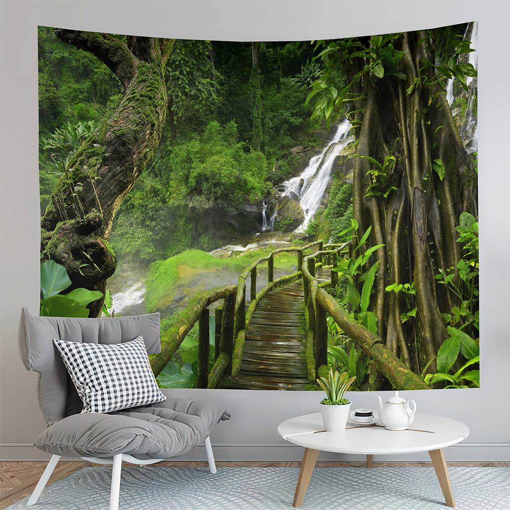 Jungle Tapestry Natural Foggy Forest Tapestry Mountain Forest Tapestry Art Wall Hanging Home Living Room Bedroom Dorm Tapestries