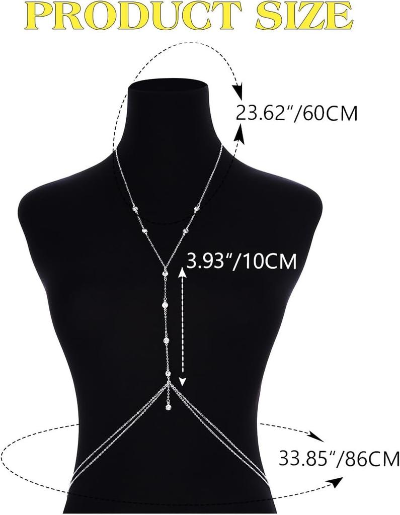 European and American Crystal Rhinestone Body Chain Plated with High Quality Pure Silver for Women